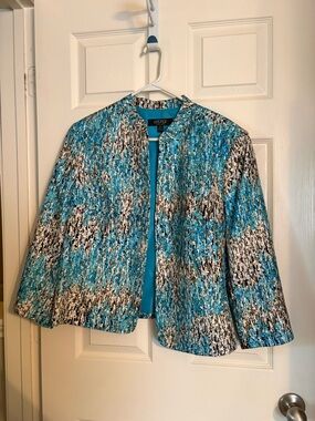 Kasper Women's Teal & Black Abstract Open Jacket